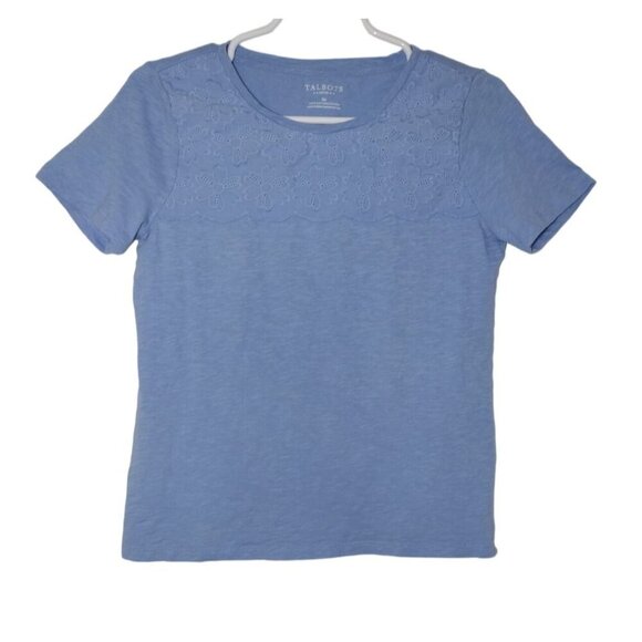 Talbots Petite Women's Short Sleeve Lace Yoke Top, Size Sp Usado. - Picture 1 of 6